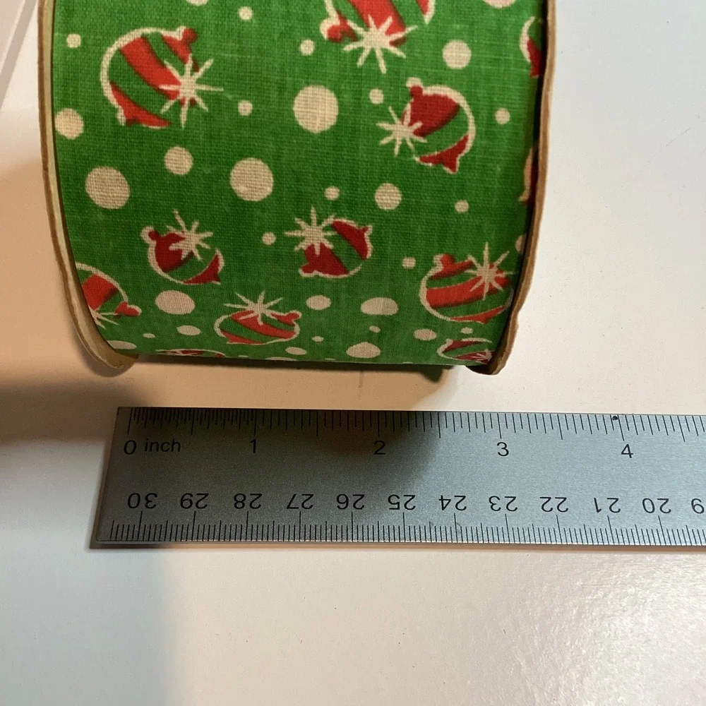 Vintage Christmas Balls Fabric Ribbon 2.5 Inch Spool Holiday Decor 25 yard